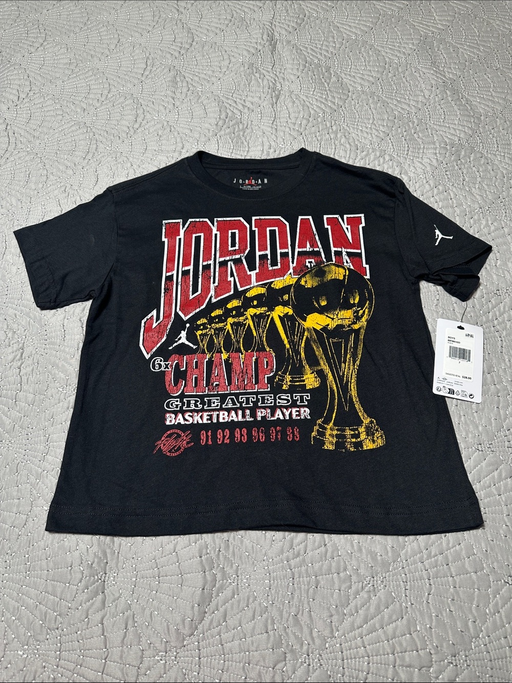 Jordan Boys Black Tee with Red & Gold Trophy Graphic, NWT’s, Size 7